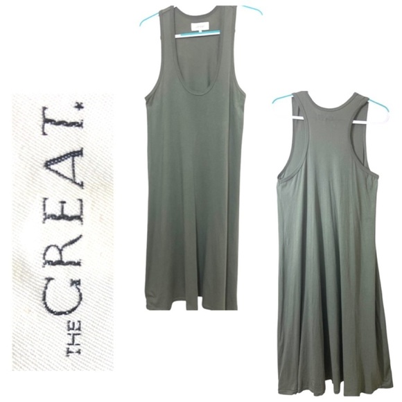 the GREAT. Green 100% Cotton Midi Maxi Tank Dress Casual Sz 2 or US Medium 8/10 - Picture 1 of 10